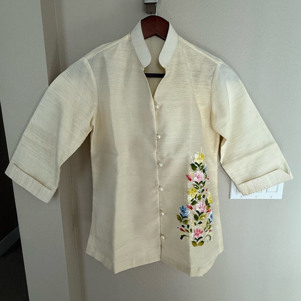 Cream Painted Button-Up Blouse